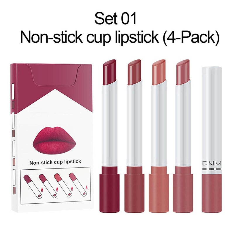 klarako 4 Colors Matte Cigarette Lipstick Pack Set Tube Nude Red Lips Long Lasting Waterproof Lip Gloss Liquid Lipstick Women Make up Velvet Cosmetic Lipsticks (one size, A-1) - Image 3