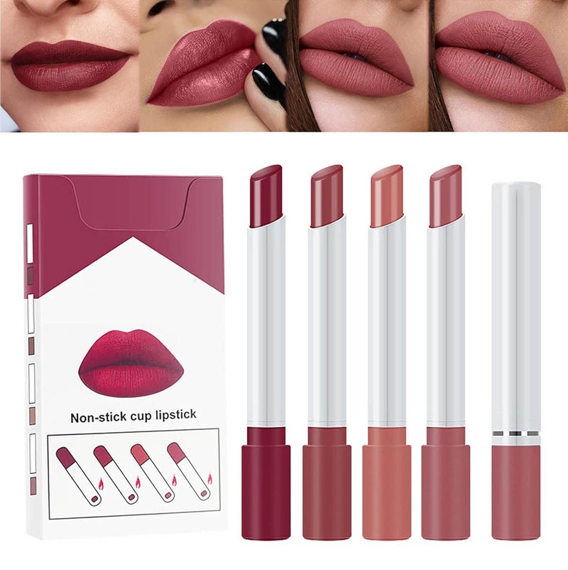 klarako 4 Colors Matte Cigarette Lipstick Pack Set Tube Nude Red Lips Long Lasting Waterproof Lip Gloss Liquid Lipstick Women Make up Velvet Cosmetic Lipsticks (one size, A-1) - Image 2