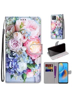 HuHa Case Cover For OPPO A72 5G / A73 5G / A53 5G Coloured Drawing Cross Texture Horizontal Flip PU Leather Case with Holder & Card Slots & Wallet & Lanyard Light Pink Bouquet 