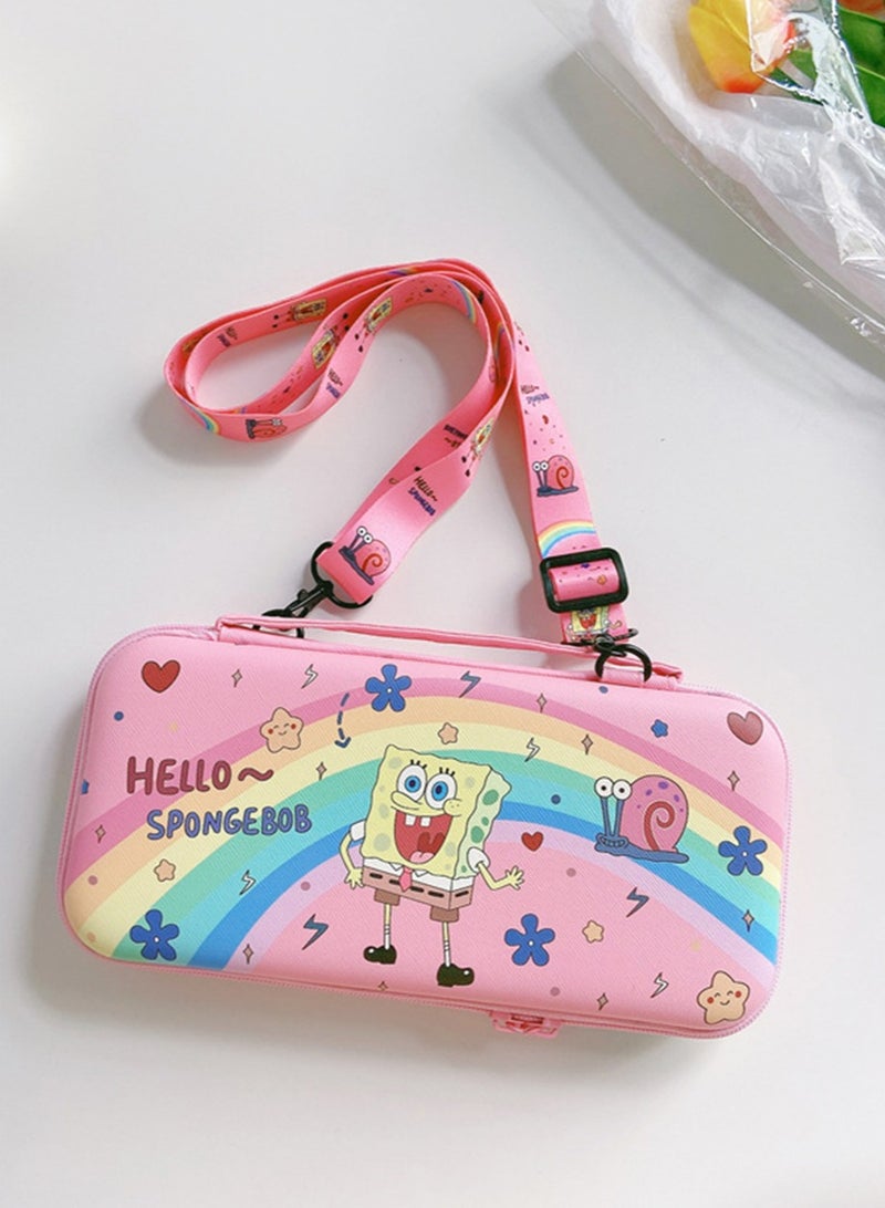 IINE Carrying Case Compatible with Nintendo Switch & OLED Mode， Pink Travel Carry Bag for SpongeBob, Accessories with Protective Hard Shell, Adjustable Shoulder Strap Travel Case Hard Carry Case for Girls  - Image 1