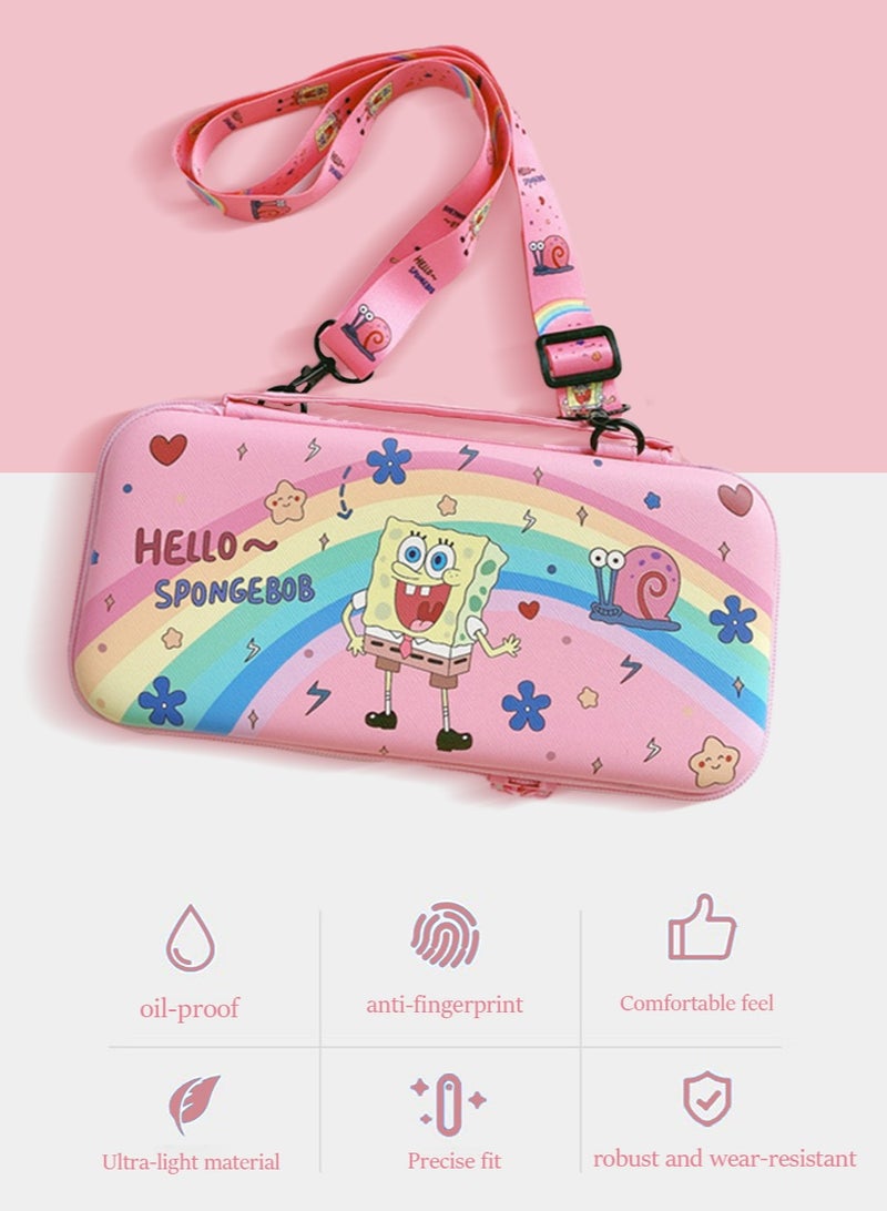 IINE Carrying Case Compatible with Nintendo Switch & OLED Mode， Pink Travel Carry Bag for SpongeBob, Accessories with Protective Hard Shell, Adjustable Shoulder Strap Travel Case Hard Carry Case for Girls  - Image 4