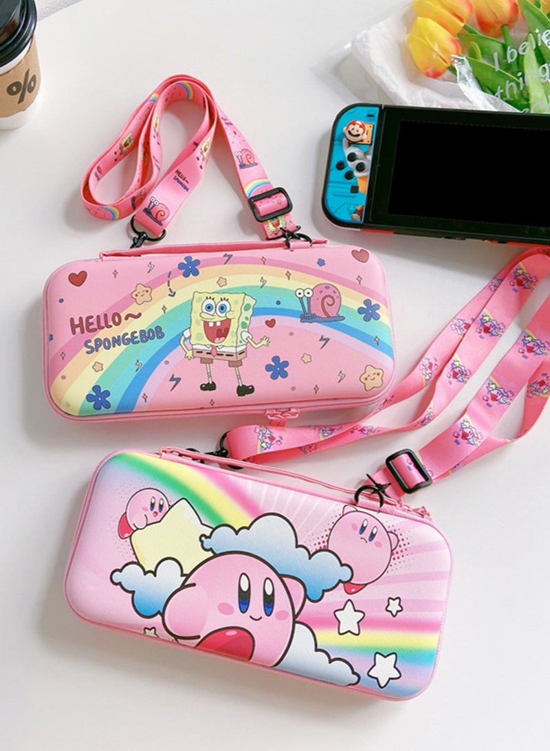 IINE Carrying Case Compatible with Nintendo Switch & OLED Mode， Pink Travel Carry Bag for SpongeBob, Accessories with Protective Hard Shell, Adjustable Shoulder Strap Travel Case Hard Carry Case for Girls  - Image 5