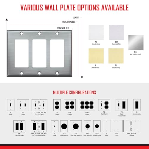 TayMac WRW-DR 0.19 in x 4.58 in x 5 in 2-Gang White Smooth Metal Maxi Duplex/Decorator Wall Plate WRW-DR, Outlet Cover Wall Plate with Screws, Electrical Outlet Cover Plate for 2 Devices - Image 5