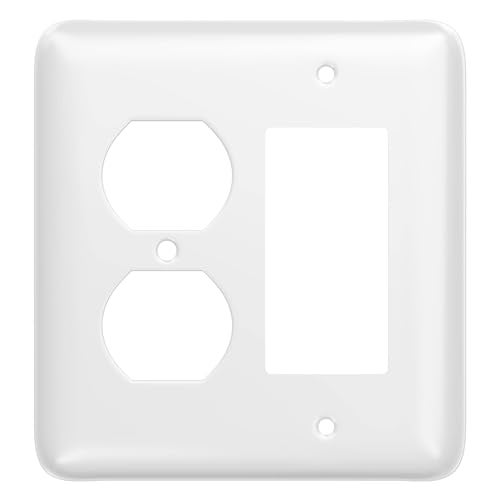 TayMac WRW-DR 0.19 in x 4.58 in x 5 in 2-Gang White Smooth Metal Maxi Duplex/Decorator Wall Plate WRW-DR, Outlet Cover Wall Plate with Screws, Electrical Outlet Cover Plate for 2 Devices - Image 1