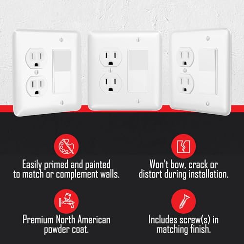 TayMac WRW-DR 0.19 in x 4.58 in x 5 in 2-Gang White Smooth Metal Maxi Duplex/Decorator Wall Plate WRW-DR, Outlet Cover Wall Plate with Screws, Electrical Outlet Cover Plate for 2 Devices - Image 3