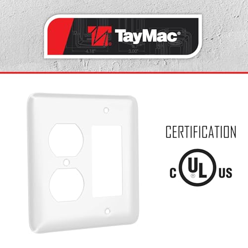 TayMac WRW-DR 0.19 in x 4.58 in x 5 in 2-Gang White Smooth Metal Maxi Duplex/Decorator Wall Plate WRW-DR, Outlet Cover Wall Plate with Screws, Electrical Outlet Cover Plate for 2 Devices - Image 2
