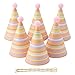 Vesil Pink Birthday Party Hats for Girls 6 Pack Pink Cone Hat for Adults Pets and Stuffed Animals 67 Inch Tall Self Locking Striped Celebration Accessories with Pom Poms - Image 3