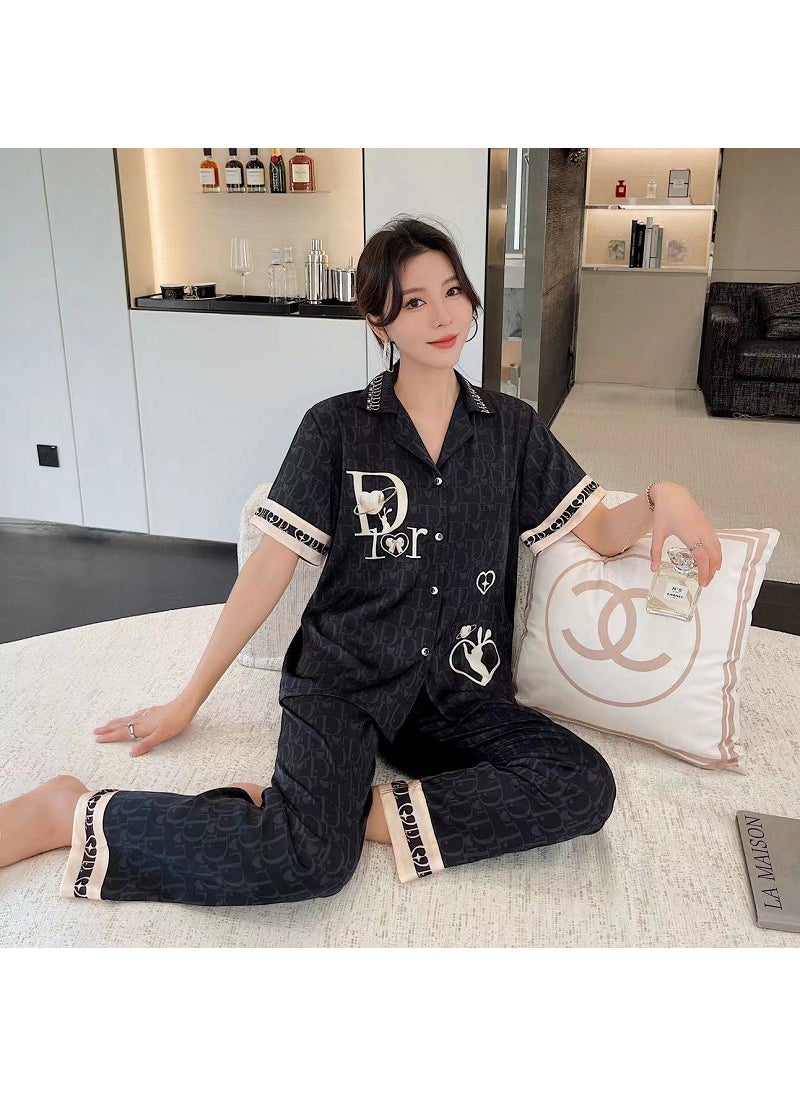 Generic - 2023 Silk-Like Couple Pajama SetDIR love rabbit couple short long female DIR love rabbit couple short long female - Image 1