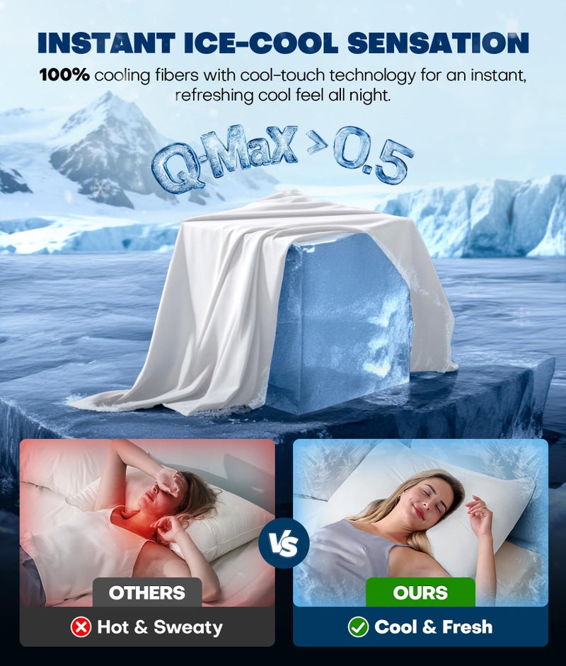 Rifens Ultra-Chill Cooling Pillowcase Set of 2 for Hot Sleepers, Softer Than Silk Pillow Cases for Protecting Hair & Skin, Breathable Bed Pillow Covers w/Zipper, Gifts for Women Men (White, Standard) - Image 2