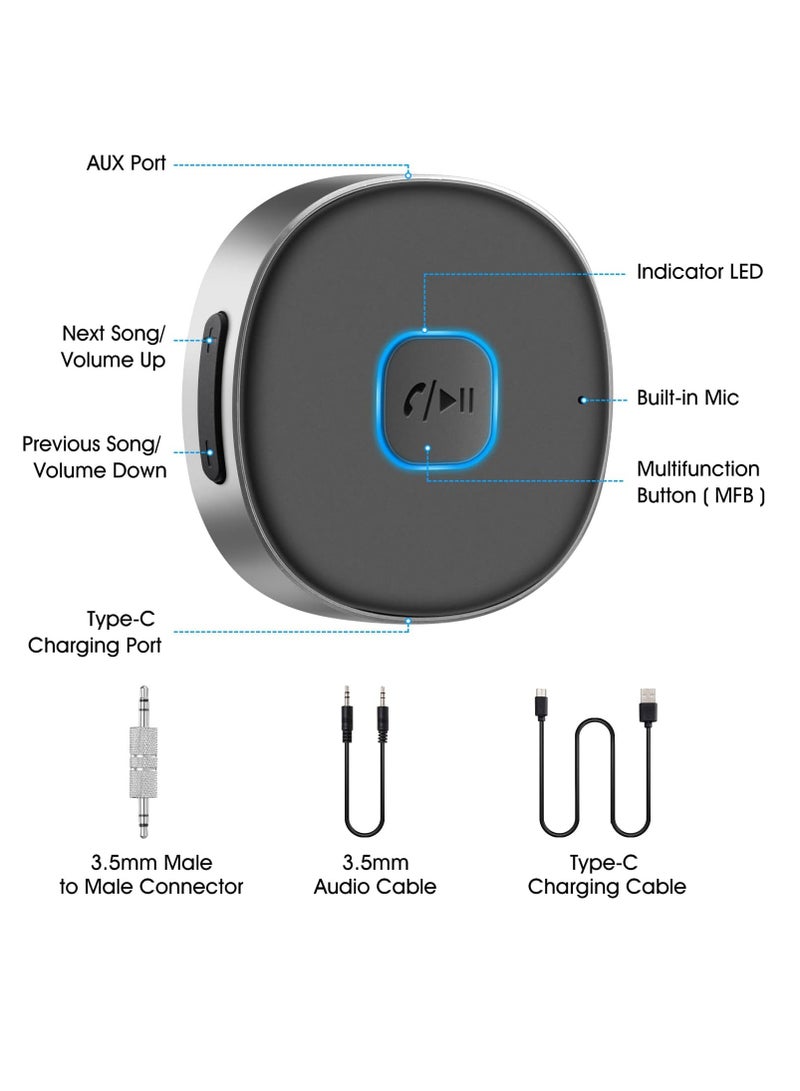 Lezonic Bluetooth Aux Receiver for Car, Portable 3.5mm Aux Bluetooth Car Adapter, Bluetooth 5.0 Wireless Audio Receiver for Car Stereo/Home Stereo/Wired Headphones/Speaker, 16H Battery Life - Image 2