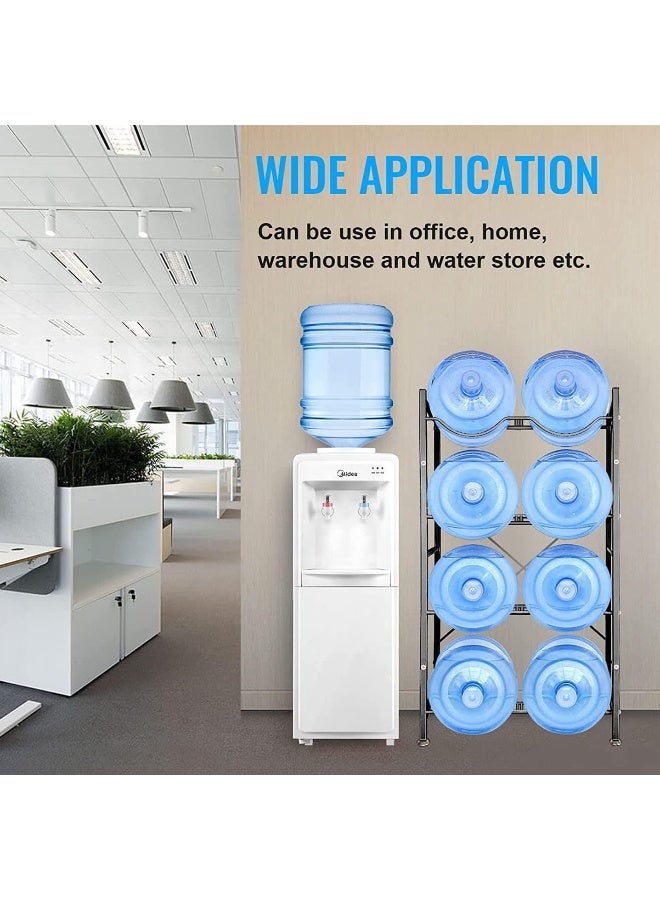 SKY-TOUCH حامل زجاجات الماء 4 طبقات، حامل زجاجات ماء 8 زجاجات سعة 5 جالون للجرار الثقيلة لمطبخ المنزل والمكتب سهل التركيب أسود - Image 5