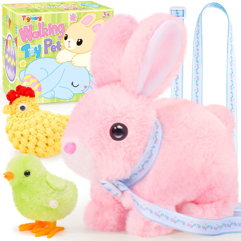 Tagitary Easter Plush Toys Walking Bunny for Kids Stuffed Bunny with SoundsInteractive Toys with LeashWind Up Toy Can HopWiggle EarsTwitch NoseIdeal Easter Gifts for Toddlers - Image 3