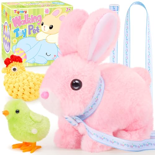 Tagitary Easter Plush Toys Walking Bunny for Kids Stuffed Bunny with SoundsInteractive Toys with LeashWind Up Toy Can HopWiggle EarsTwitch NoseIdeal Easter Gifts for Toddlers - Image 1