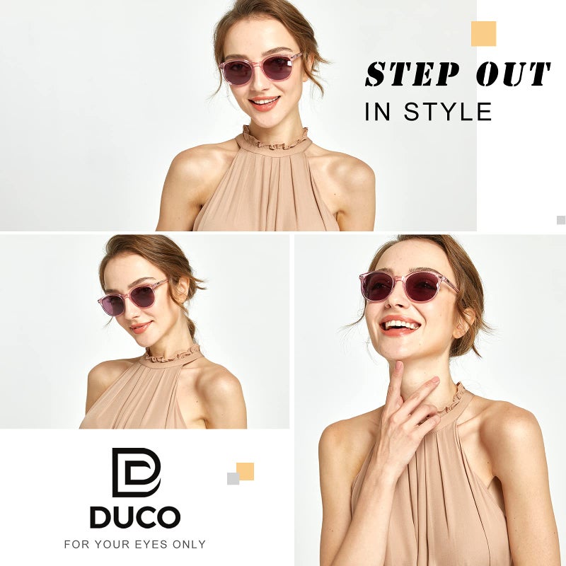 DUCO Retro Round UV400 Polarized Sunglasses for Women Men Vintage Shades Classic Acetate Trendy Fashion Sunglass DC1230 (Pink Frame Purple Lens) - Image 2
