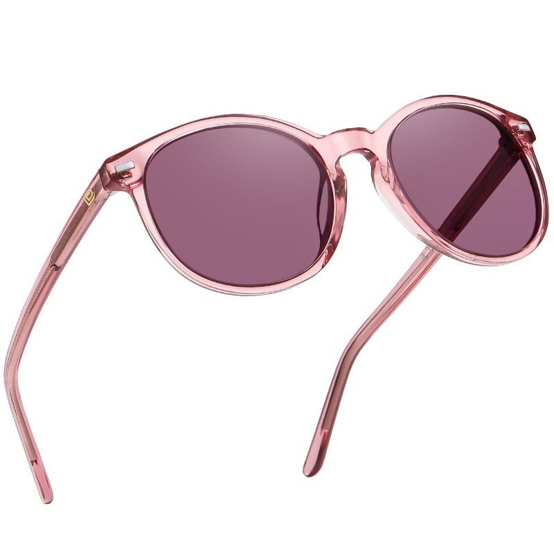 DUCO Retro Round UV400 Polarized Sunglasses for Women Men Vintage Shades Classic Acetate Trendy Fashion Sunglass DC1230 (Pink Frame Purple Lens) - Image 1
