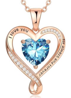 Zifeel Infinity Heart Pendant 925 Sterling Silver, Rose Gold Birthstone Necklace  - Image 1