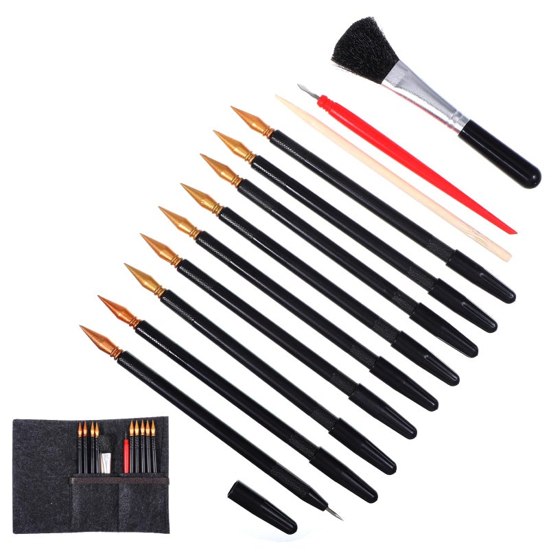 HaiFafafaing 14 Pcs Scratch Art Tools Scratching Drawing Tool Set Including Tools Bag Scratch Coloring Pens Plastic Pens Wooden Stylus Clean Brush for Adults Painting Paper - Image 3