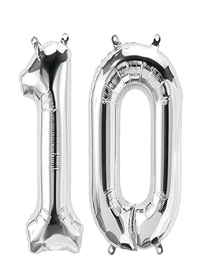 Prokart 16inch Birthday Foil 10 Number Helium Balloon Party Decoration Silver Pack of 2 |10 No. Balloons Birthday/Anniversary | Ten Number - Image 1