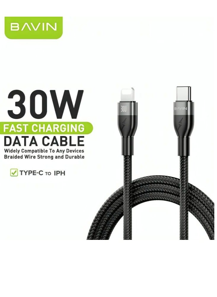 Bavin 30W Type-C to iPhone Braided Nylon Charging Cable 1m Black - Image 2