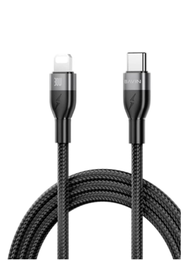 Bavin 30W Type-C to iPhone Braided Nylon Charging Cable 1m Black - Image 3