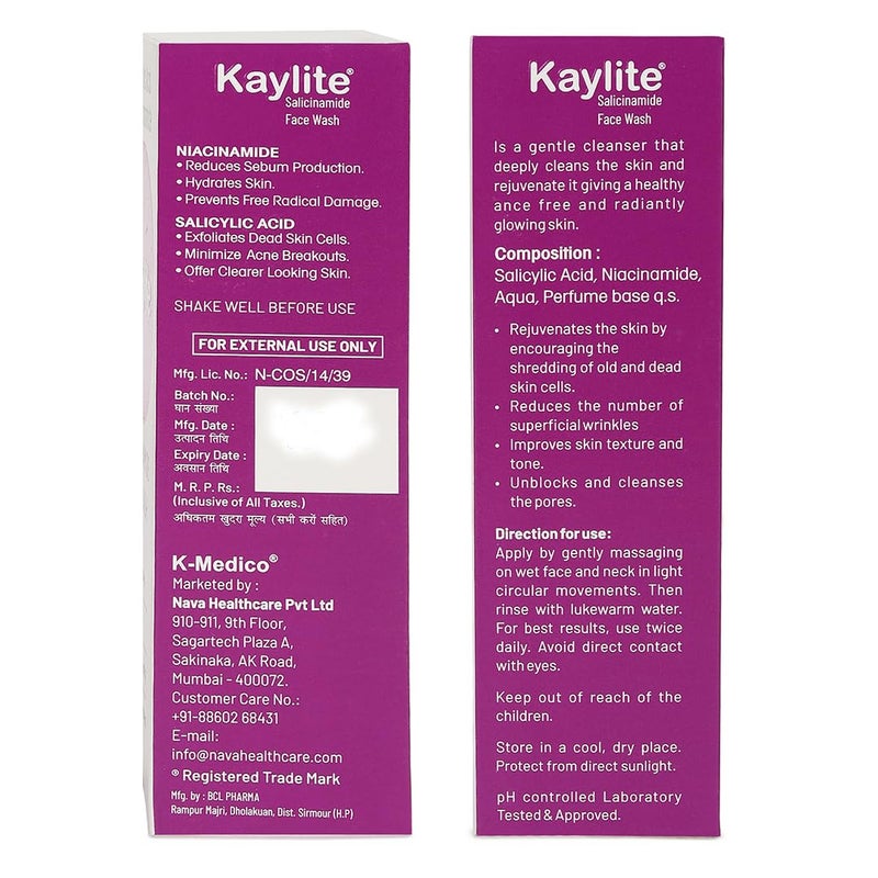 Kaylite Salicinamide Face Wash Acne Pimples Cleanses Acne Marks Face Wash With Salicylic Acid Perfume Base Face Wash Niacinamide Acne Acne Marks For Oil 60ml Pack of 2 120 ML - Image 2