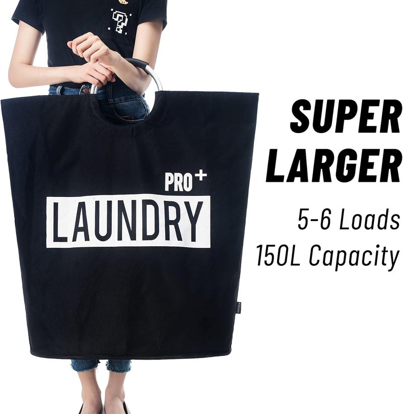 كارويس سلة غسيل Super Large 150L، سلة غسيل مقاومة للماء، قابلة للطي وسهلة التخزين، تقف بشكل جيد، كيس غسيل بمقابض مبطنة (لون أسود) - Image 4