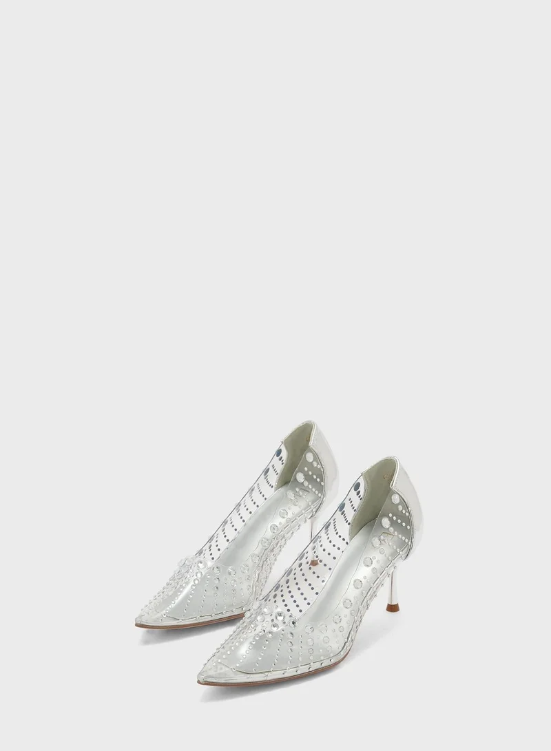 Ella Limited Edition Bejewelled Clear Pointed Pump
