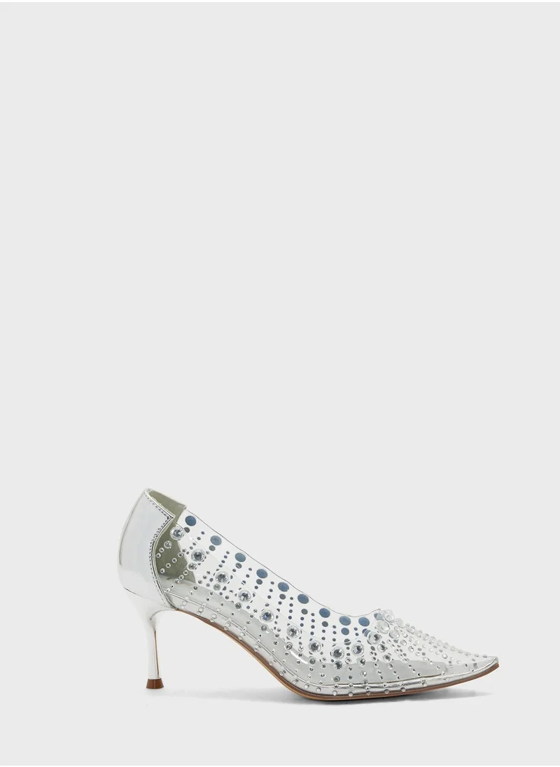 Ella Limited Edition Bejewelled Clear Pointed Pump