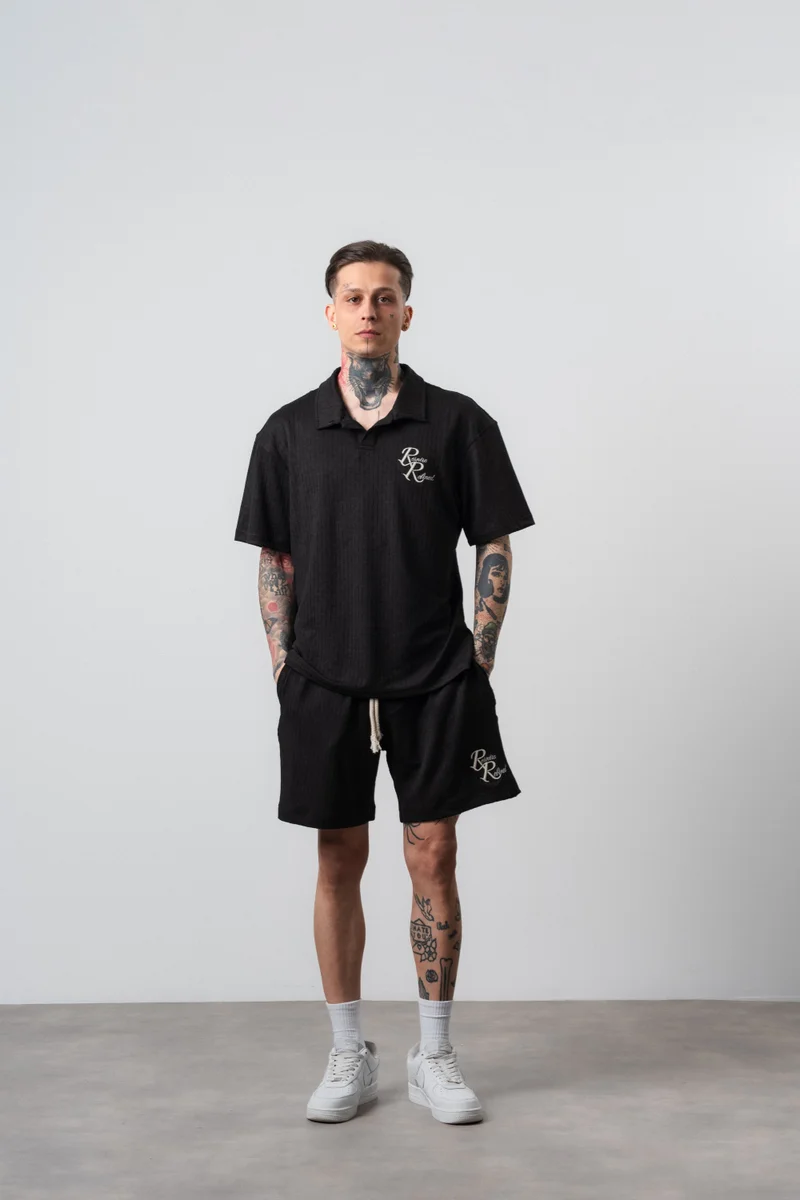 Respire Men's Respire Relined Printed Regular Fit T-Shirt and Shorts Set, Black