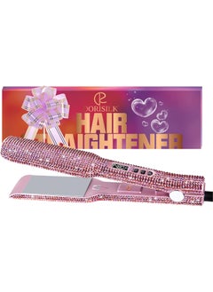 DORISILK DORISILK Crystal Diamond Professional Hair Straightener 2 Inch Titanium Flat Iron Bling Rhinestone Straightening Iron Curling 2 in 1 Salon High Heat 480 F Instant Heat Up Dual Voltage Rose Pink 