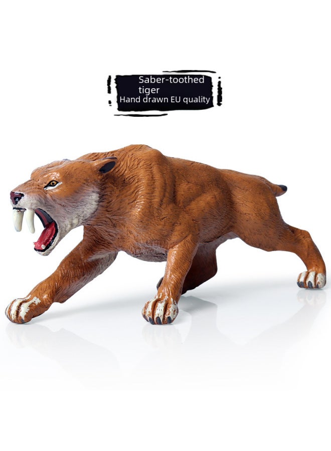 نموذج محاكاة الحياة البرية الصلبة للأطفال، حلي ما قبل التاريخ، العصر الجليدي، نمر ذو أسنان نمر، لعبة يد النمر - اللون: أسد سابرتوث - Image 2