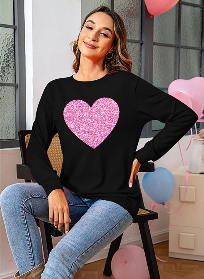 CAZYCHILD Valentines Day Women Shirt : Love Heart Graphic Long Sleeve Valentine Pullover Tops Casual Valentines Gifts, Heart-black, M - Image 2