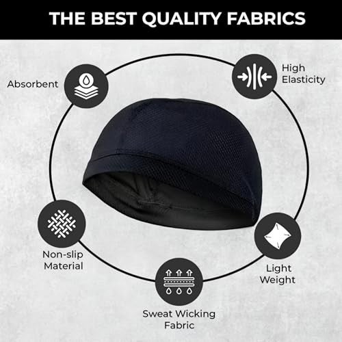 AUTOFRILL Helmet Caps for Men: Cotton Head Caps, Hair Inner Helmet Cover Cap, Sweat Cooling Cap for Bikers, Cycling Cap for Summer- Black - Image 4