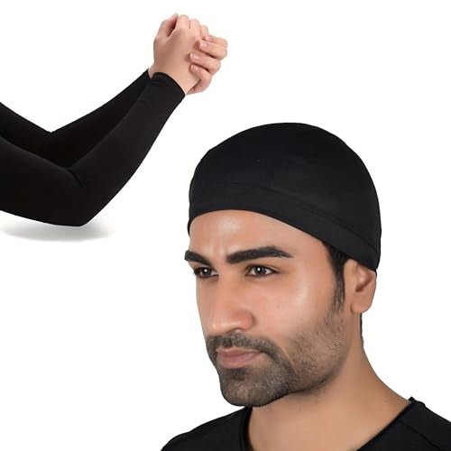 AUTOFRILL Helmet Caps for Men: Cotton Head Caps, Hair Inner Helmet Cover Cap, Sweat Cooling Cap for Bikers, Cycling Cap for Summer- Black - Image 1