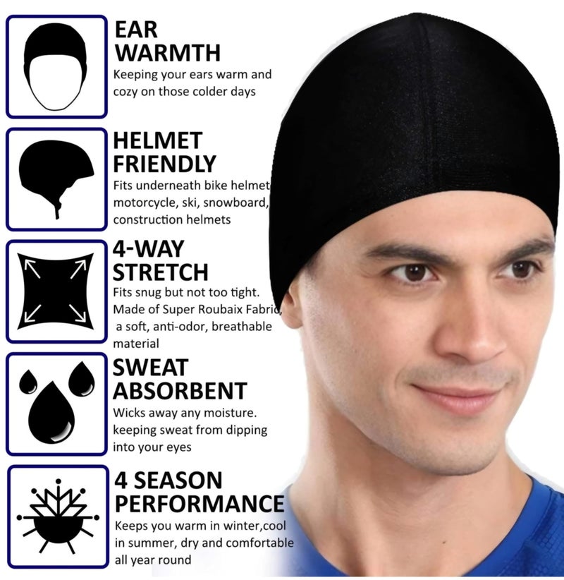 AUTOFRILL Helmet Caps for Men: Cotton Head Caps, Hair Inner Helmet Cover Cap, Sweat Cooling Cap for Bikers, Cycling Cap for Summer- Black - Image 5
