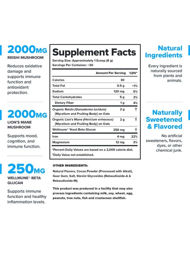 LEGION Elevate Mushroom Supplement Powder - Mushroom Blend of Lions Mane Powder, Reishi Powder & Beta-Glucan- Mushroom Powder to Boost Immune System, Mood & Performance Dutch Chocolate (30 Servings) - Image 2