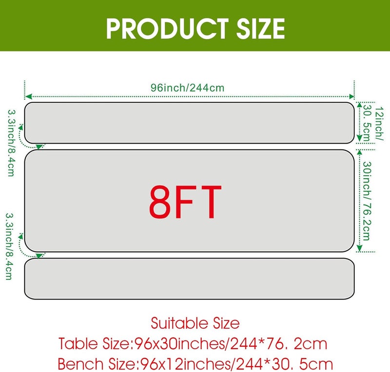 Picnic Table Cover 3-Piece 8Ft (76X244Cm) Waterproof & Stain-Resistant Picnic Tablecloth - Secure Elastic Edge Outdoor Table Cover for Garden Parties, Bbqs, Camping & Outdoor Dining - Image 2