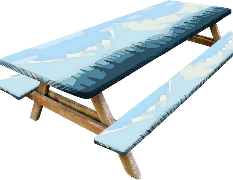 Picnic Table Cover 3-Piece 8Ft (76X244Cm) Waterproof & Stain-Resistant Picnic Tablecloth - Secure Elastic Edge Outdoor Table Cover for Garden Parties, Bbqs, Camping & Outdoor Dining - Image 1
