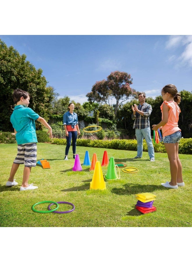 Soofam 53pcs Outdoor Carnival Games Set,Kangaroo Sack Race,Balance Spoon,Leg Tie Bands,Bean Bags, Ring Toss,Obstacle Course & Medals for Kids,Family,Backyard, Birthday Parties - Image 2