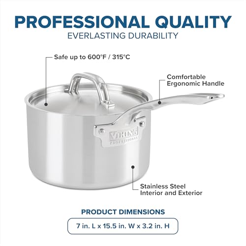 Viking 5-Ply Stainless Steel Sauce Pan with Lid, 3 Quart Saucepan Cooking Pot, Dishwasher and Oven Safe, Induction Ready, Satin Finish - Image 4