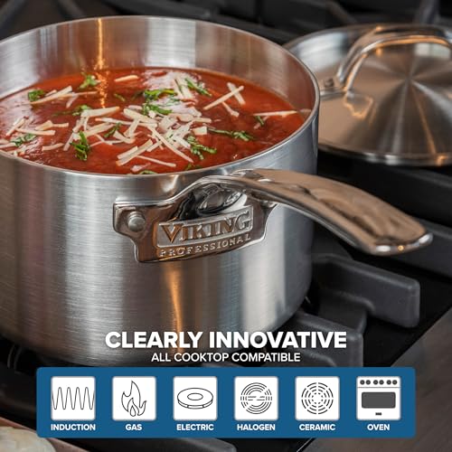 Viking 5-Ply Stainless Steel Sauce Pan with Lid, 3 Quart Saucepan Cooking Pot, Dishwasher and Oven Safe, Induction Ready, Satin Finish - Image 5
