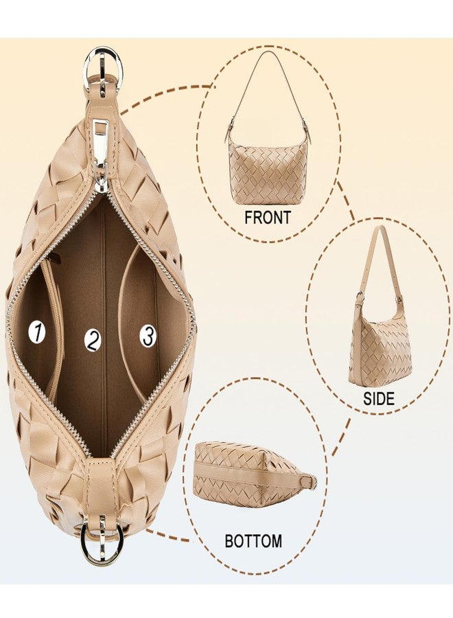 YONGLEE ARTEE Woven Vegan Leather Hobo Shoulder Bag, Small Crossbody Purse Tote for Women (Apricot) - Image 5