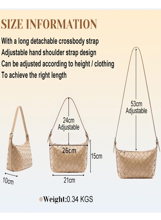 YONGLEE ARTEE Woven Vegan Leather Hobo Shoulder Bag, Small Crossbody Purse Tote for Women (Apricot) - Image 3