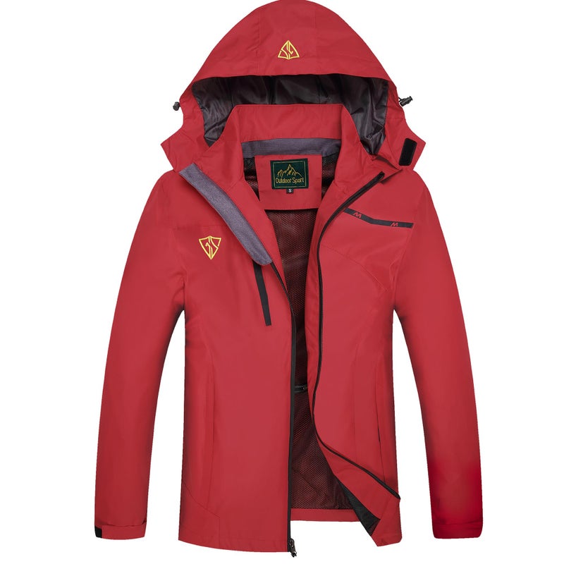GIISAM Womens Waterproof Rain JacketLightweight Womens Raincoat Windbreaker with Hood for Hiking Travel OutdoorRedM