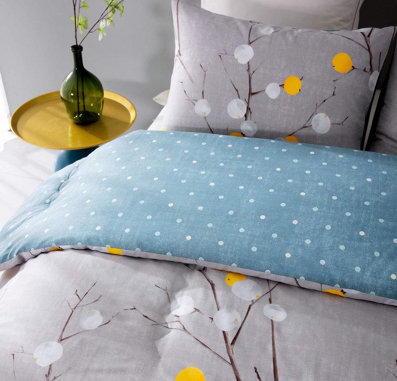 SLEEPBELLA SLEEPBELLA Comforter Queen Size  600 Thread Count Cotton Grey Branch with Yellow Turquoise Polka Dot Pattern Green Reversible Comforter Set Down Alternative Bedding Set 3Pcs (Queen  Grey Branch)  - Image 4