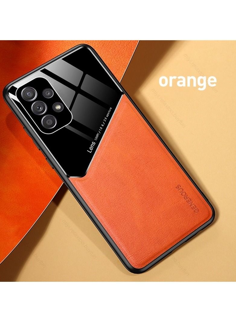 Case Leather Texture Car Magnetic Phone Cover For Samsung Galaxy A73 _Orange