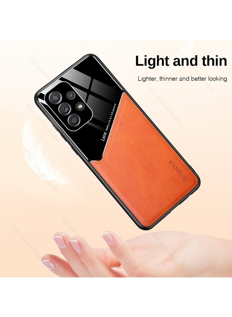 Case Leather Texture Car Magnetic Phone Cover For Samsung Galaxy A73 _Orange