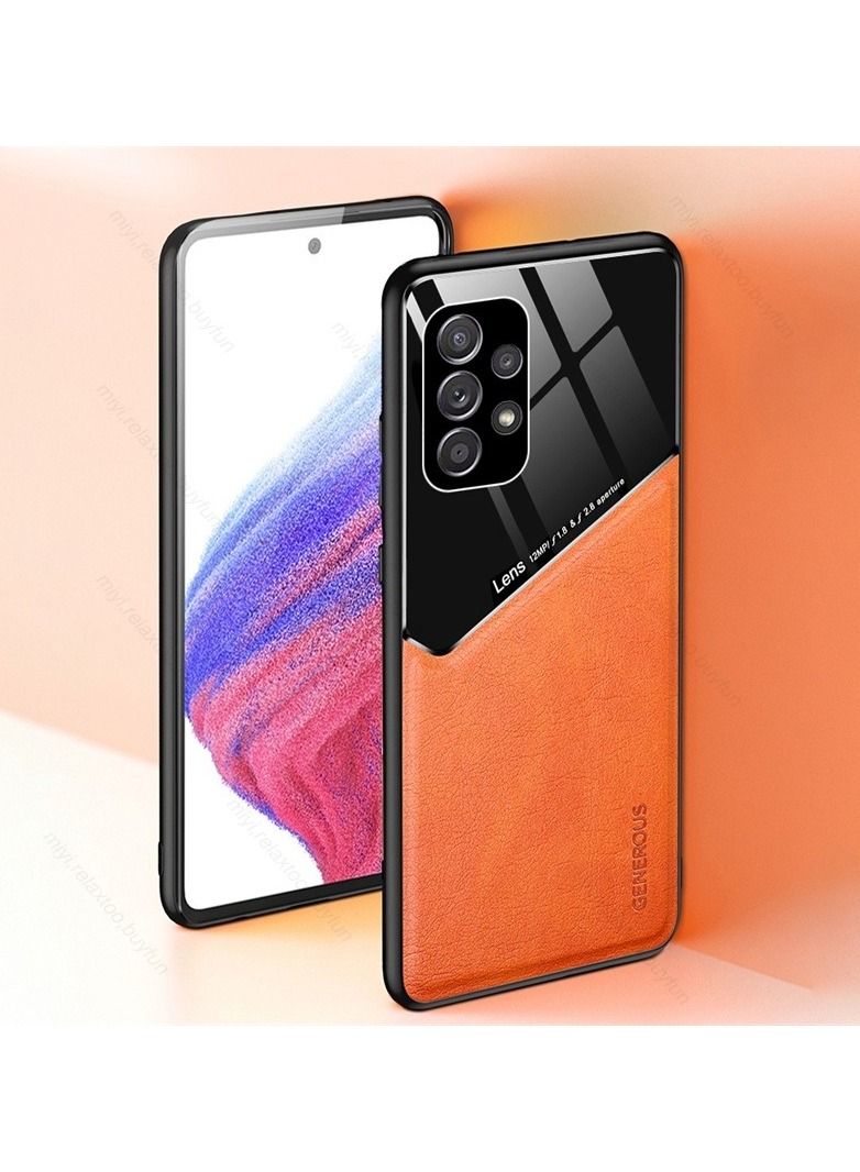 Case Leather Texture Car Magnetic Phone Cover For Samsung Galaxy A73 _Orange