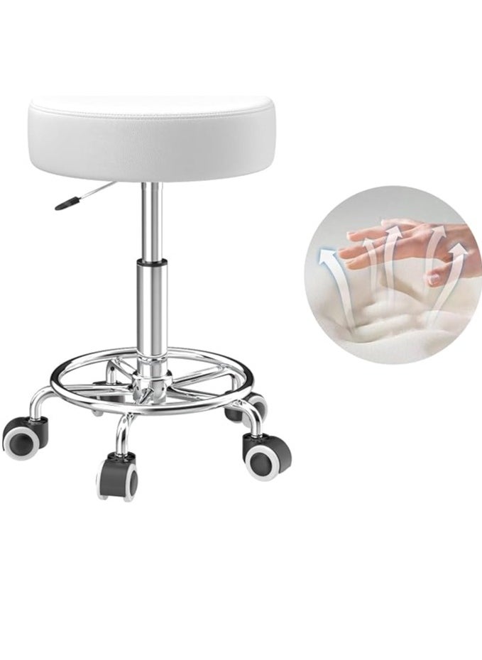 Generic Stool Height-Adjustable 43 cm - 57 cm, Rolling Stool with Footrest for Relaxing the Body, Compact, Comfortable and Lightweight PU Leather Stool with Wheels, Swivel Stool, Work Stool, Hairdressing  - Image 1