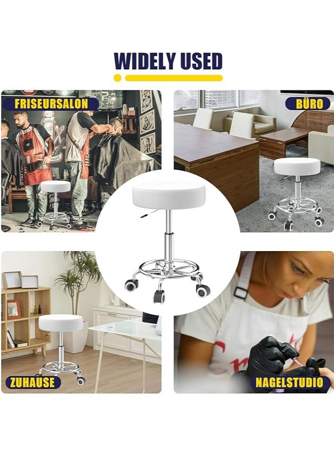 Generic Stool Height-Adjustable 43 cm - 57 cm, Rolling Stool with Footrest for Relaxing the Body, Compact, Comfortable and Lightweight PU Leather Stool with Wheels, Swivel Stool, Work Stool, Hairdressing  - Image 5